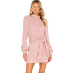 MAJORELLE Edwin Mini Dress Pink Rib Knit Long Sleeve Tie Waist Size Medium